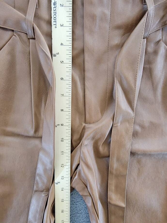 Lucy Paris Faux Leather Paperbag-Waist Pants Women's XS Cognac Zip Fly Hook