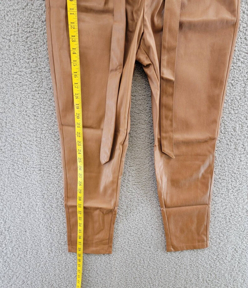Lucy Paris Faux Leather Paperbag-Waist Pants Women's XS Cognac Zip Fly Hook