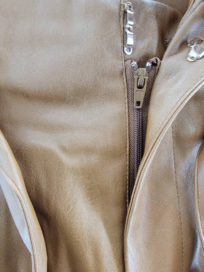 Lucy Paris Faux Leather Paperbag-Waist Pants Women's XS Cognac Zip Fly Hook