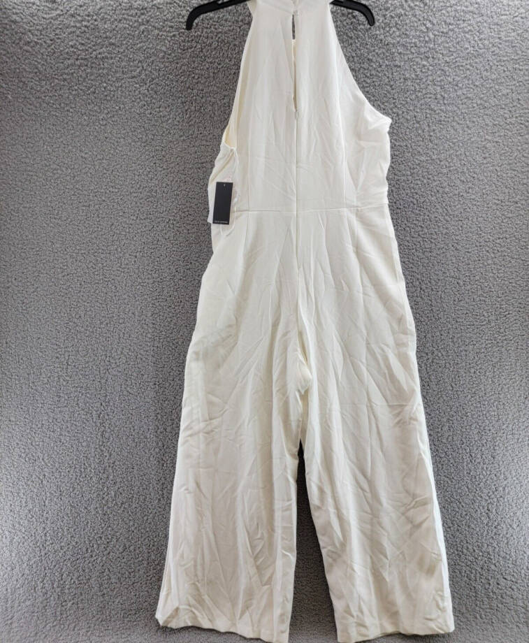 Julia Jordan Crepe Halter Jumpsuit Women's 16 Ivory Back Zip Button Closure