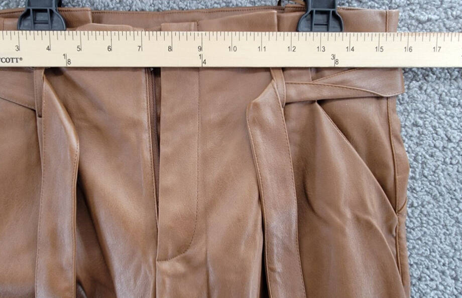 Lucy Paris Faux Leather Paperbag-Waist Pants Women's M Cognac Zip Front Closure