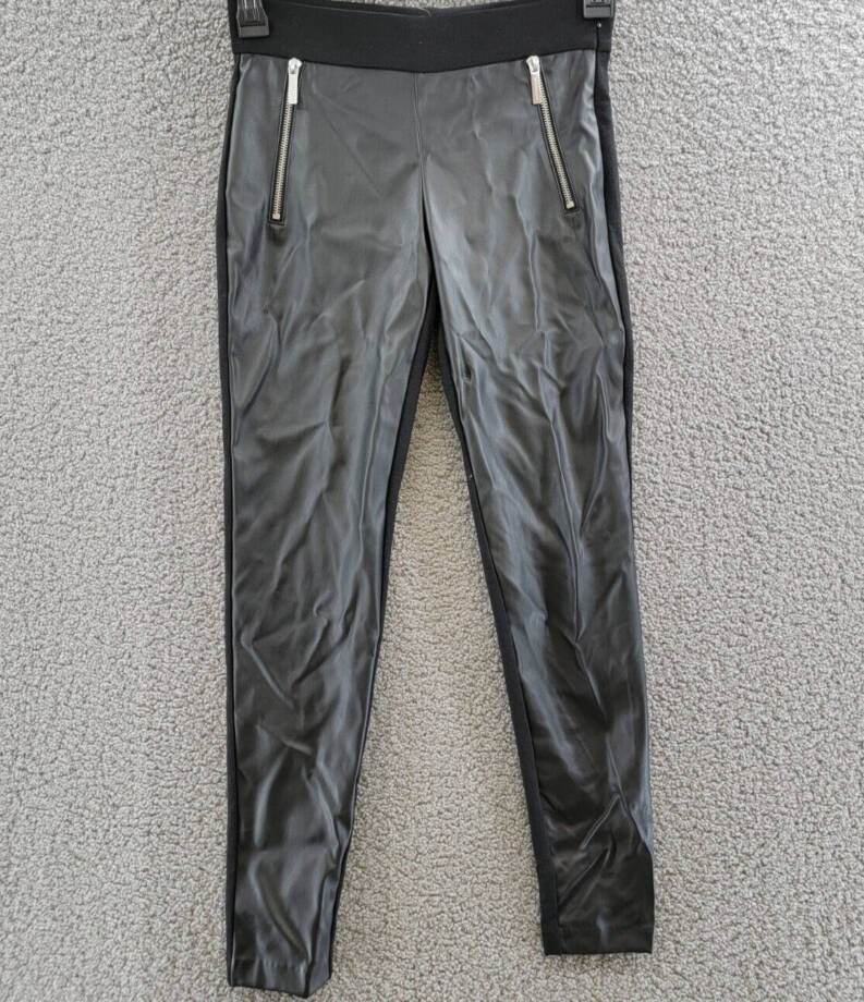Michael Michael Kors Mixed Media Zip Detail Leggings Women's XS Black Pull On