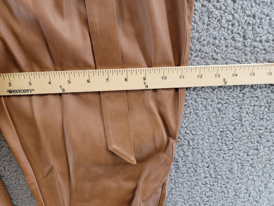 Lucy Paris Faux Leather Paperbag-Waist Pants Women's M Cognac Zip Front Closure