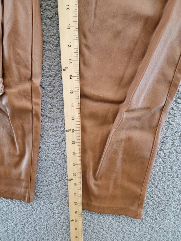 Lucy Paris Faux Leather Paperbag-Waist Pants Women's M Cognac Zip Front Closure