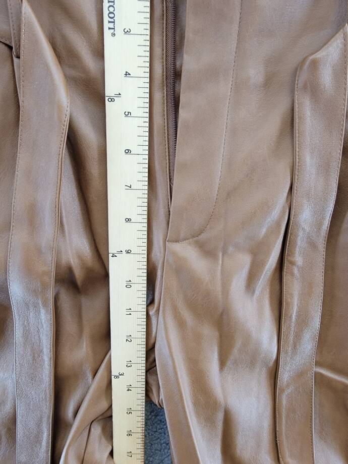 Lucy Paris Faux Leather Paperbag-Waist Pants Women's M Cognac Zip Front Closure