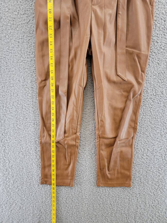 Lucy Paris Faux Leather Paperbag-Waist Pants Women's M Cognac Zip Front Closure