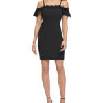 kensie Scuba Off-The-Shoulder Dress Women's 2 Black Embroidered Back Zip Closure