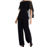 MSK Side-Draped Cold-Shoulder Jumpsuit Women's M Black Embellished Back Zip