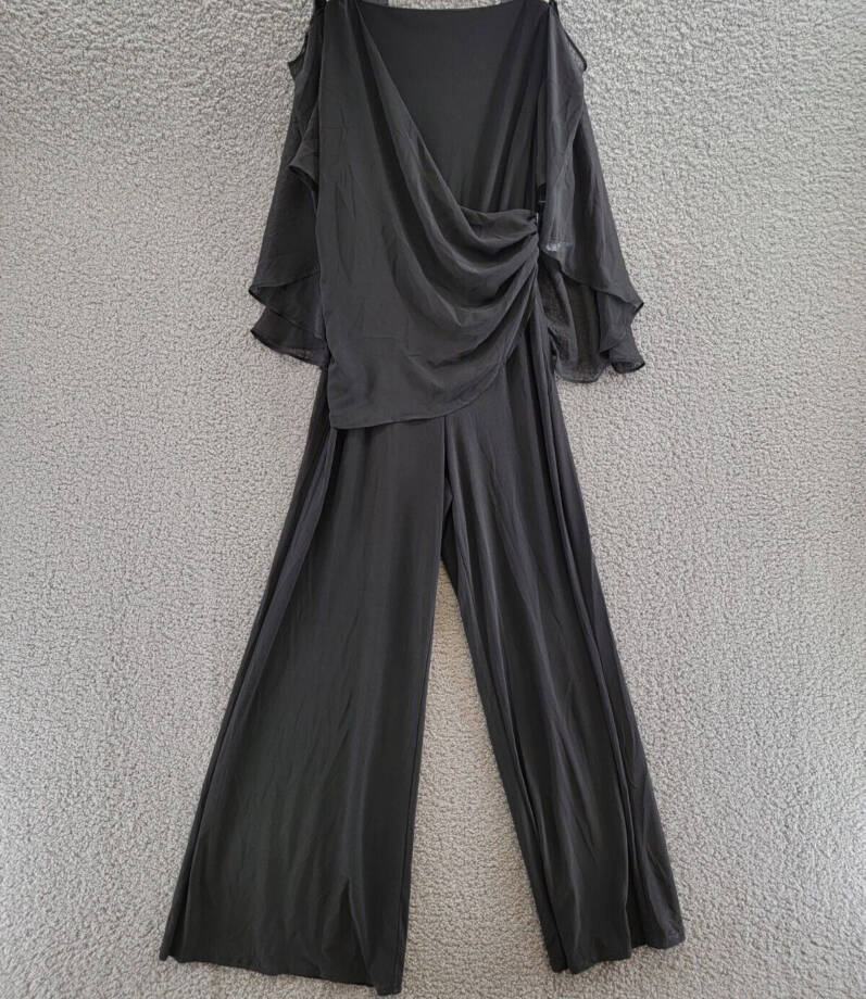 MSK Side-Draped Cold-Shoulder Jumpsuit Women's M Black Embellished Back Zip