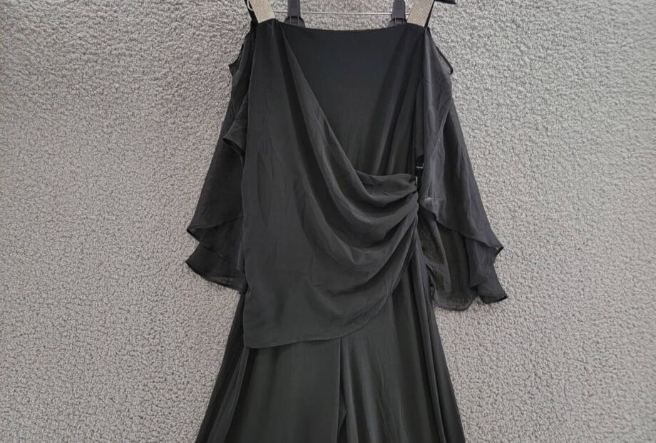 MSK Side-Draped Cold-Shoulder Jumpsuit Women's M Black Embellished Back Zip