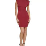 Guess Bandage Sweater Knit Bodycon Dress Women's XL Burgundy Cap Sleeves