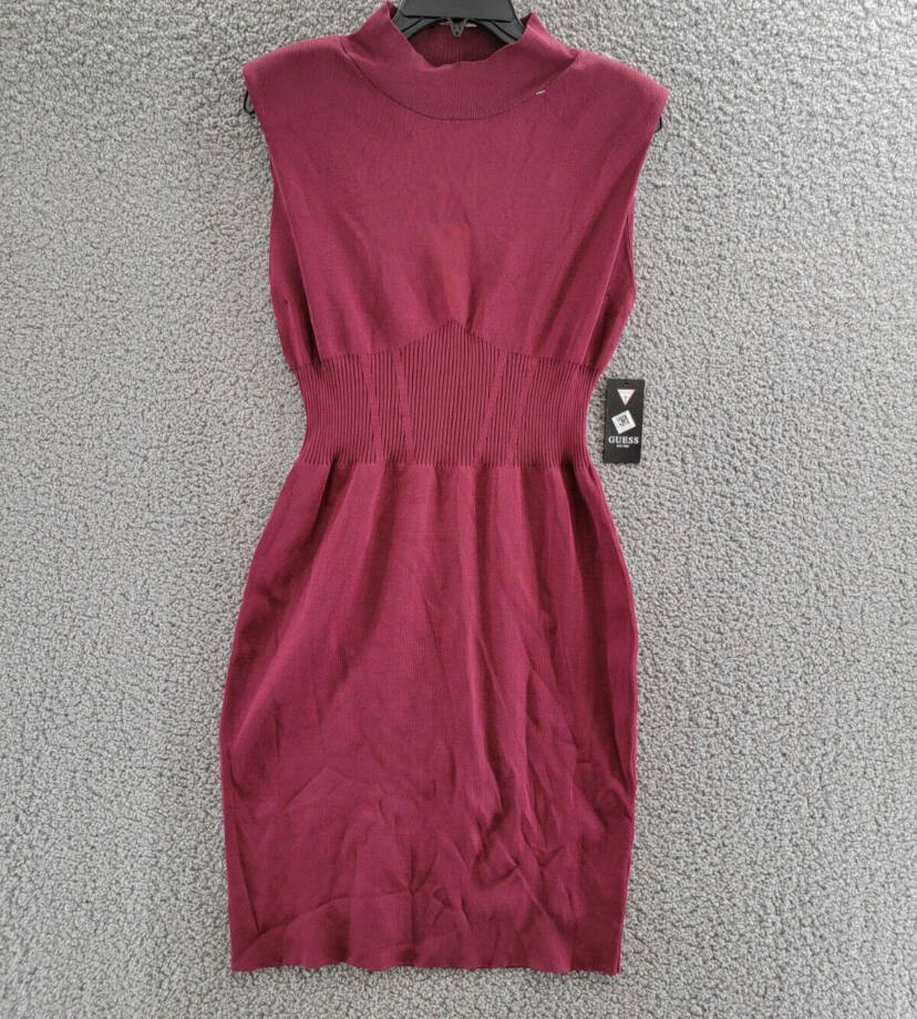 Guess Bandage Sweater Knit Bodycon Dress Women's XL Burgundy Cap Sleeves