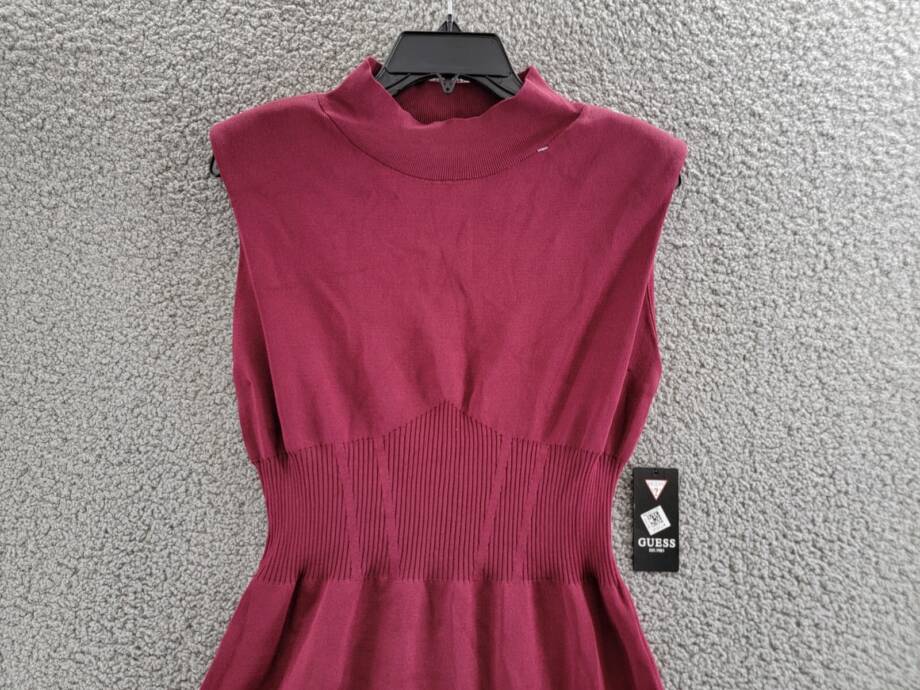 Guess Bandage Sweater Knit Bodycon Dress Women's XL Burgundy Cap Sleeves