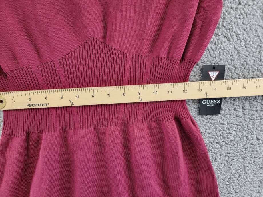 Guess Bandage Sweater Knit Bodycon Dress Women's XL Burgundy Cap Sleeves