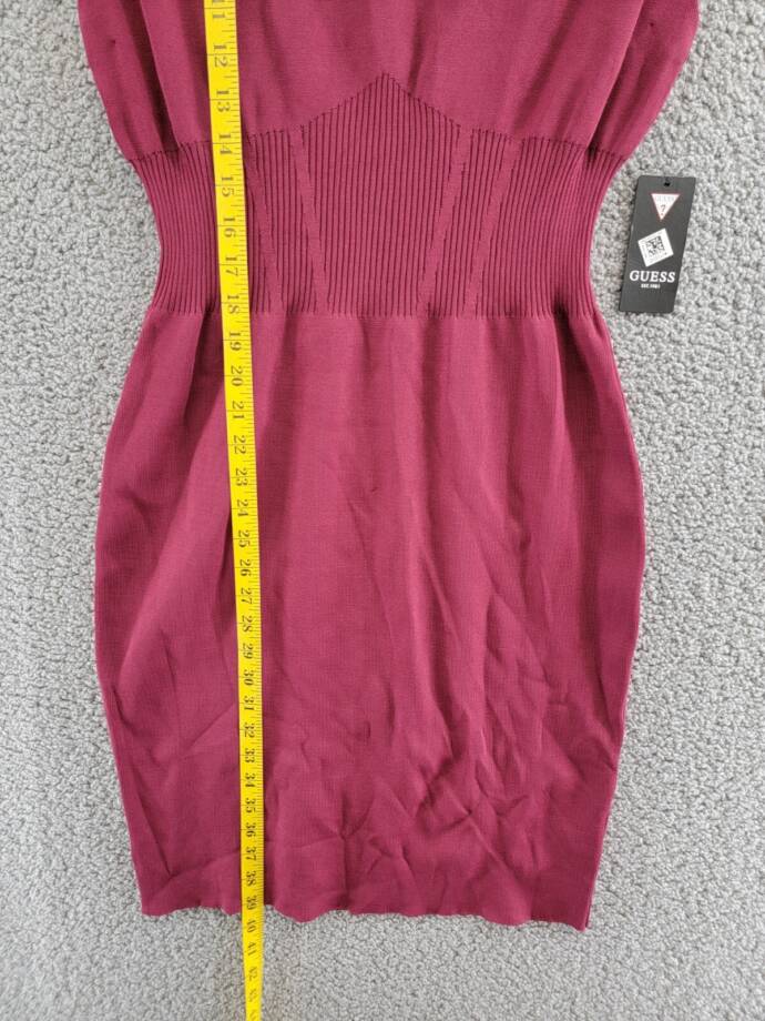 Guess Bandage Sweater Knit Bodycon Dress Women's XL Burgundy Cap Sleeves