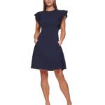 DKNY Petite Flutter-Sleeve Seamed Fit & Flare Dress Women's 6P Navy Back Zip