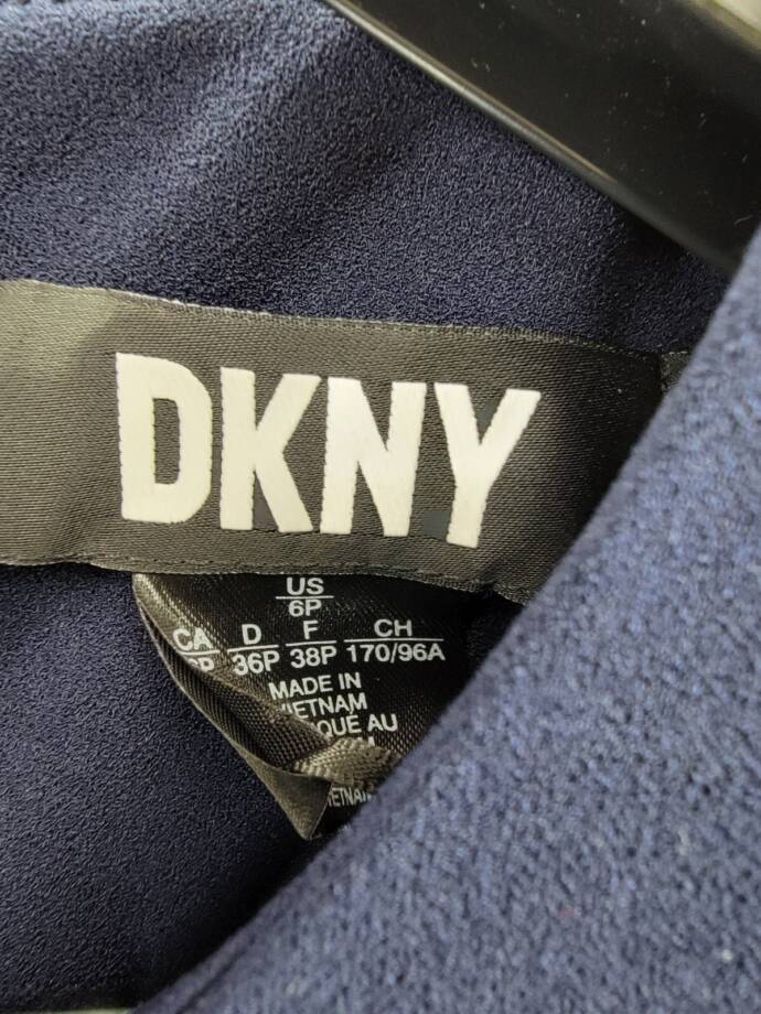 DKNY Petite Flutter-Sleeve Seamed Fit & Flare Dress Women's 6P Navy Back Zip