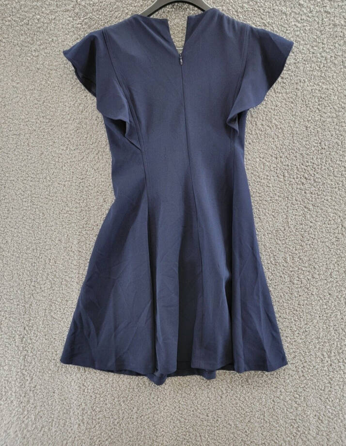 DKNY Petite Flutter-Sleeve Seamed Fit & Flare Dress Women's 6P Navy Back Zip
