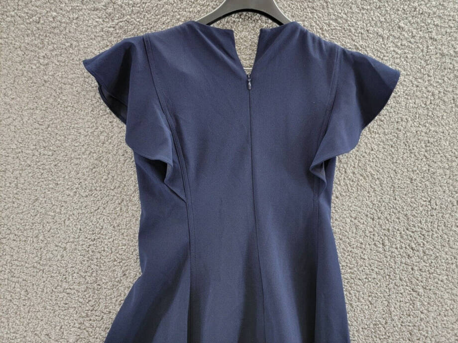 DKNY Petite Flutter-Sleeve Seamed Fit & Flare Dress Women's 6P Navy Back Zip