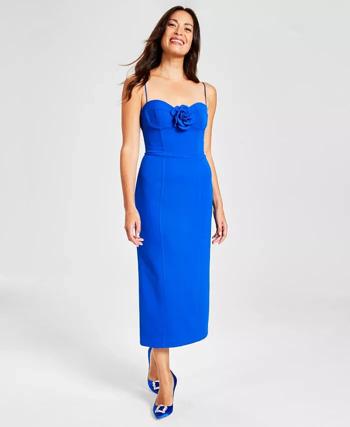Bardot Gadise Sweetheart Floral Midi Dress Women's S Blue Solid Back Zip Closure