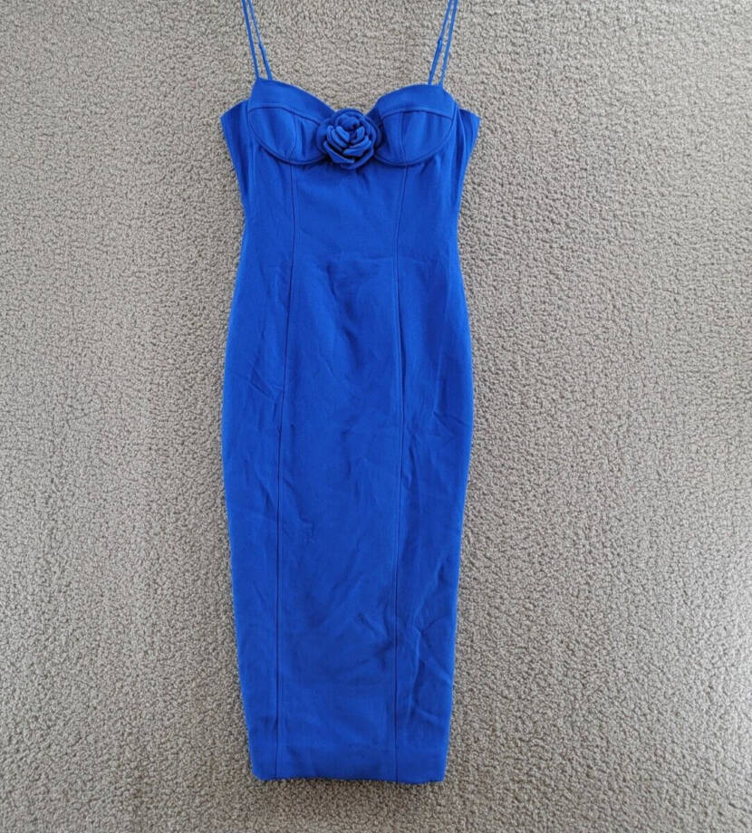Bardot Gadise Sweetheart Floral Midi Dress Women's S Blue Solid Back Zip Closure