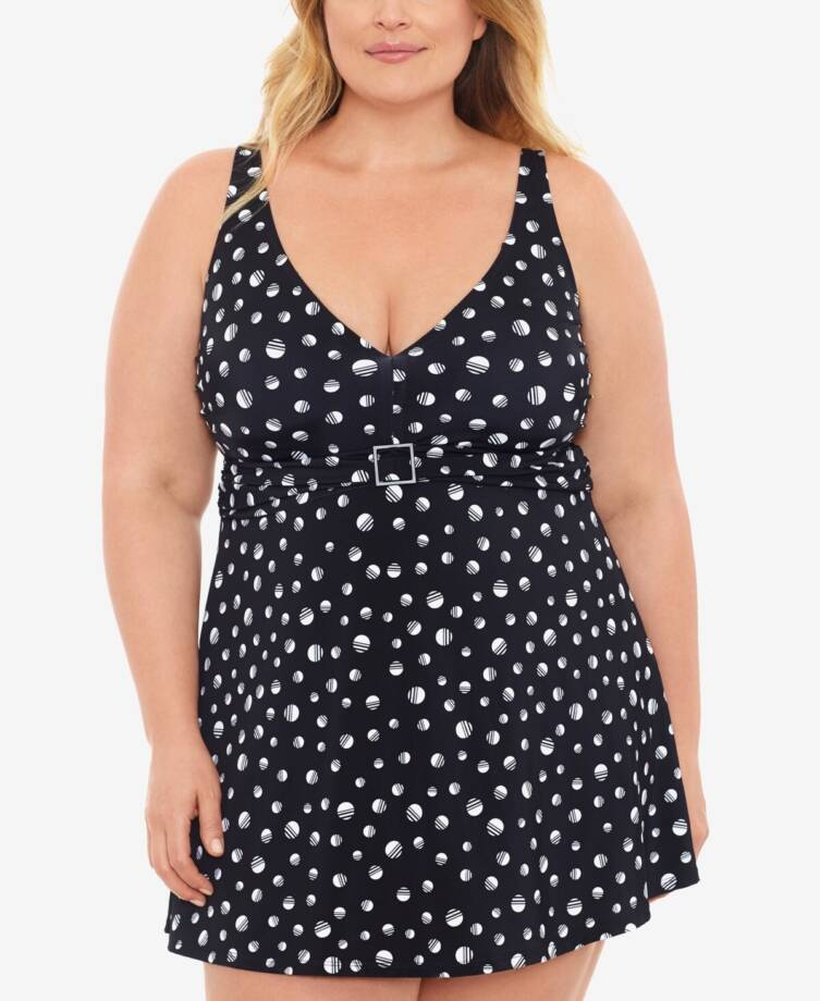 Swim Solutions Plus Size Empire-Banded Swimdress Women's 18W Black Pull On