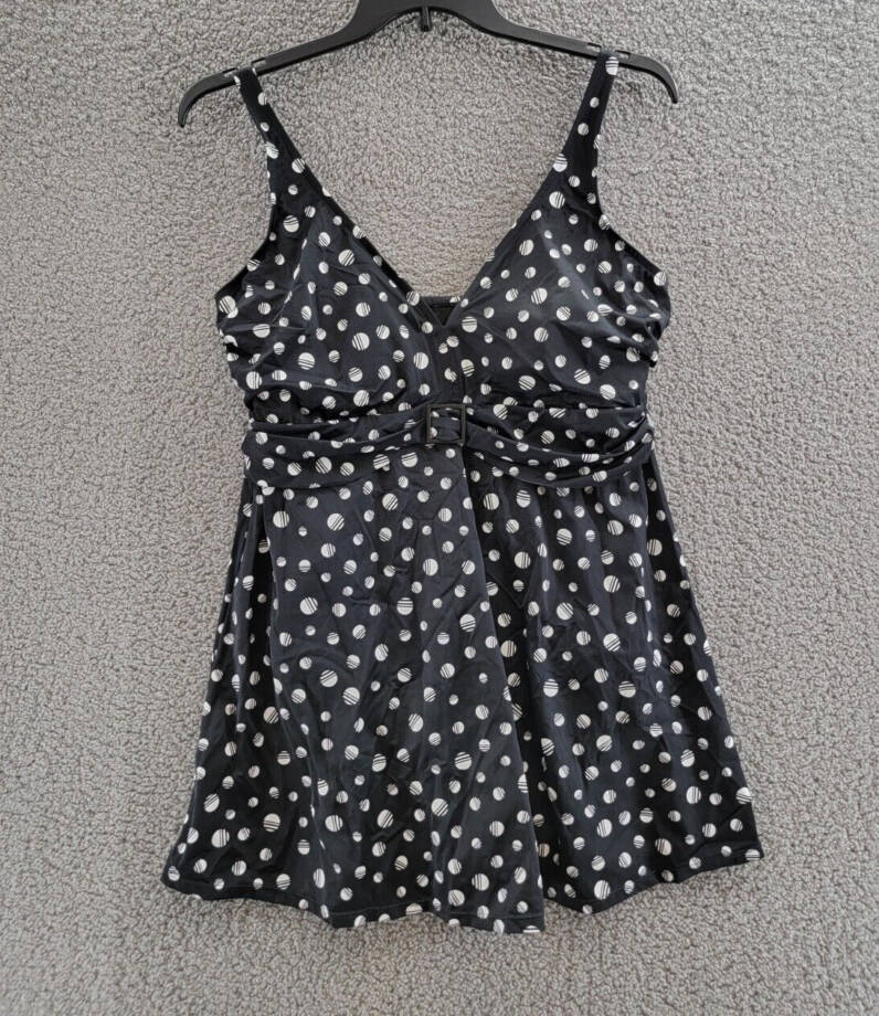 Swim Solutions Plus Size Empire-Banded Swimdress Women's 18W Black Pull On