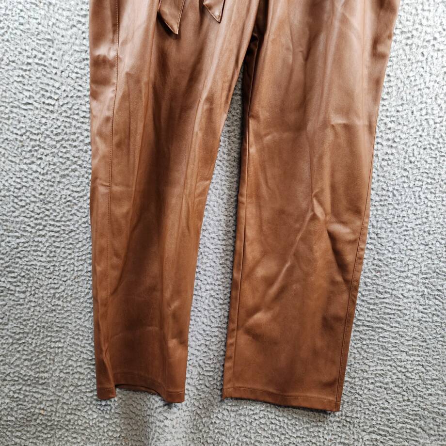 Lucy Paris Faux Leather Pleated Casual Pants Women's XL Cognac Belted High Rise