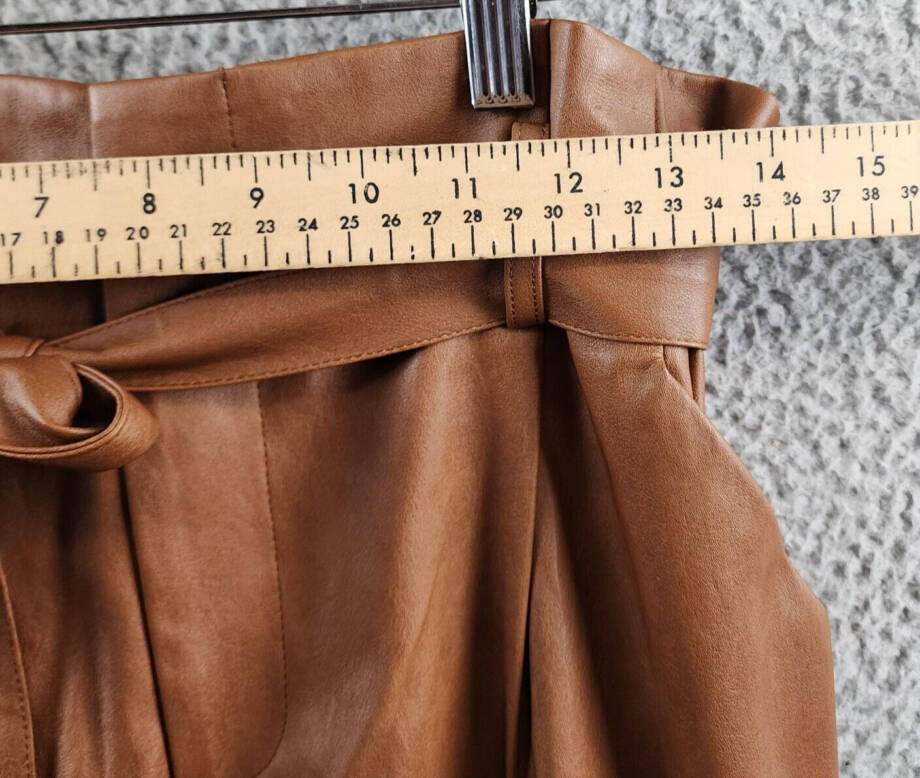 Lucy Paris Faux Leather Pleated Casual Pants Women's XL Cognac Belted High Rise