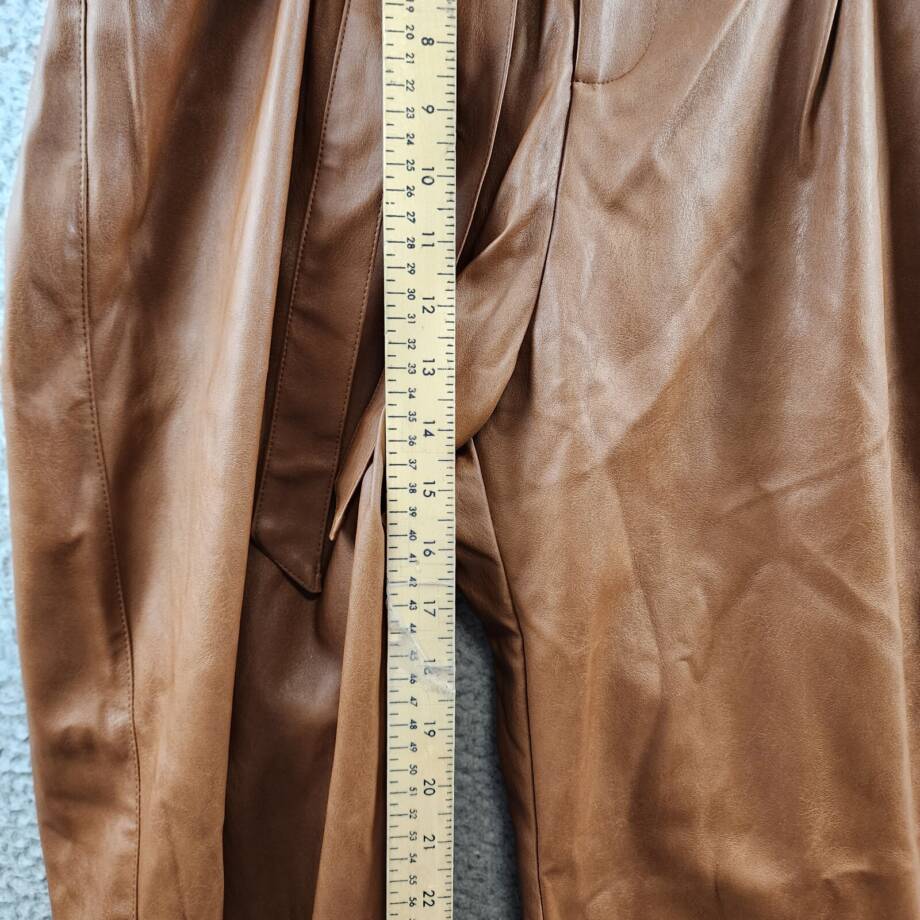 Lucy Paris Faux Leather Pleated Casual Pants Women's XL Cognac Belted High Rise