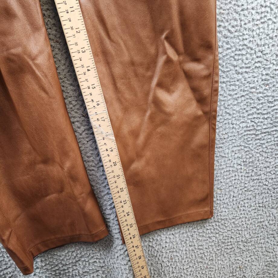 Lucy Paris Faux Leather Pleated Casual Pants Women's XL Cognac Belted High Rise