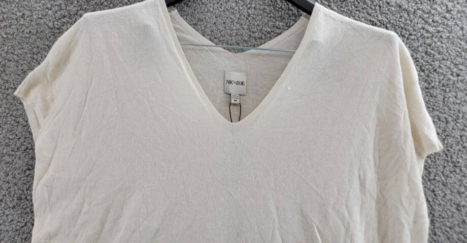 NIC+ZOE Cap Sleeve V-Neck Sweater Women's M Pale Beige Short Sleeve Pullover