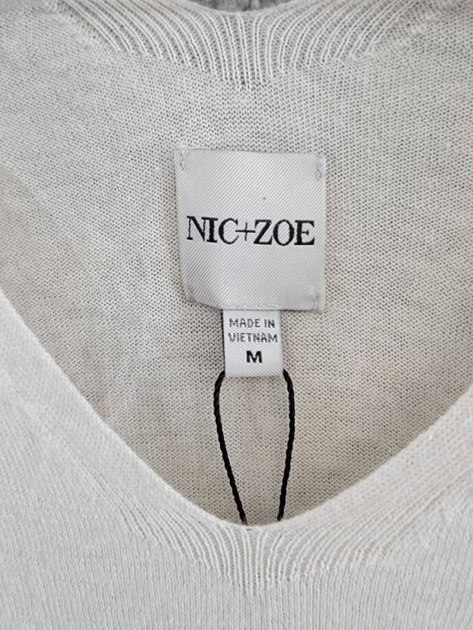 NIC+ZOE Cap Sleeve V-Neck Sweater Women's M Pale Beige Short Sleeve Pullover