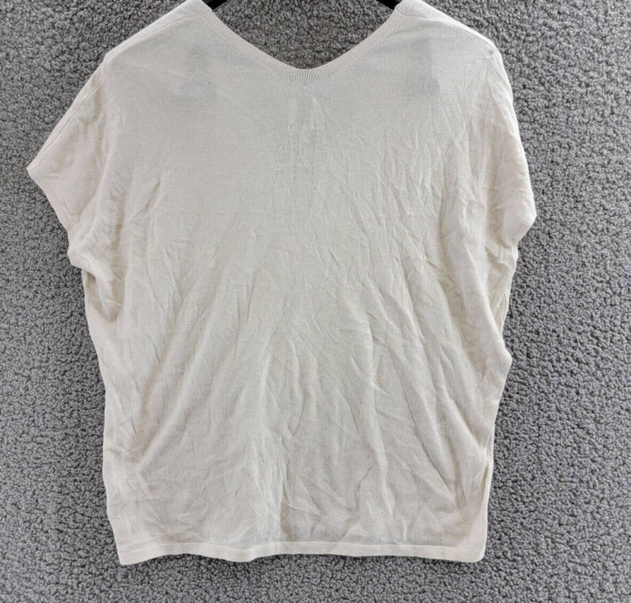 NIC+ZOE Cap Sleeve V-Neck Sweater Women's M Pale Beige Short Sleeve Pullover