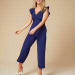 RACHEL Rachel Roy Ruffled-Sleeve Cropped Jumpsuit Women's XL Navy Back Zip
