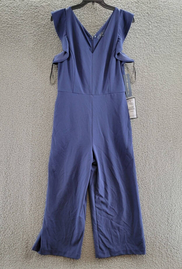 RACHEL Rachel Roy Ruffled-Sleeve Cropped Jumpsuit Women's XL Navy Back Zip