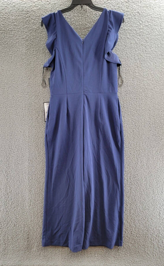 RACHEL Rachel Roy Ruffled-Sleeve Cropped Jumpsuit Women's XL Navy Back Zip