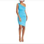 STEVE MADDEN Ayana Ruched Dress Womens XS Atlantic Blue Asymmetric Neck Pullover