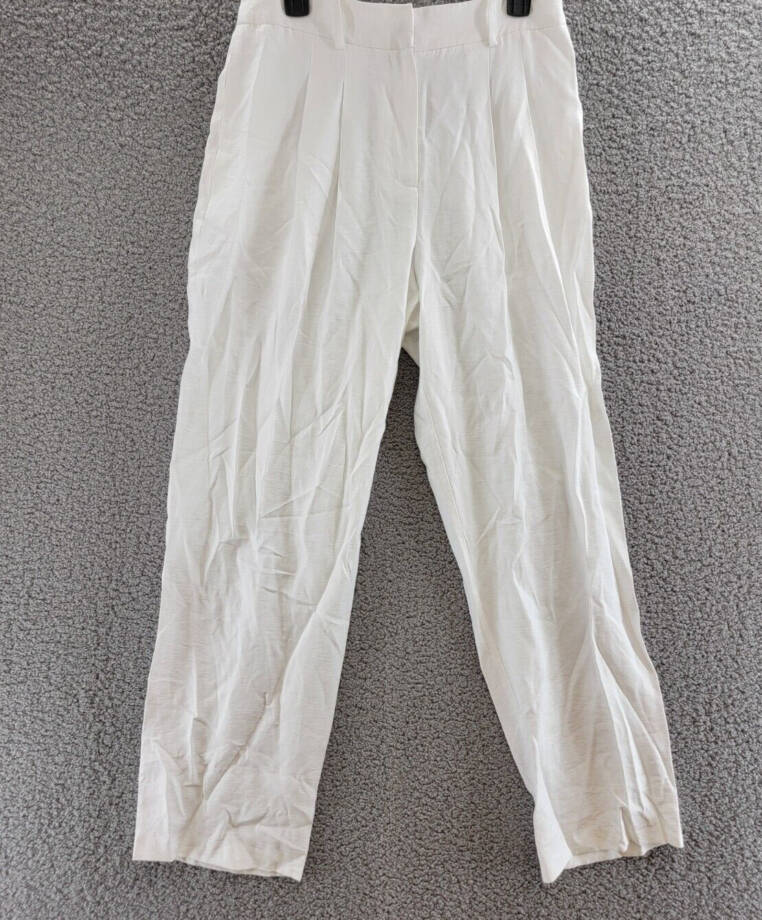 WAYF High Rise Pleated Pants Women's M White Side Pockets Hook & Bar Zip Closure