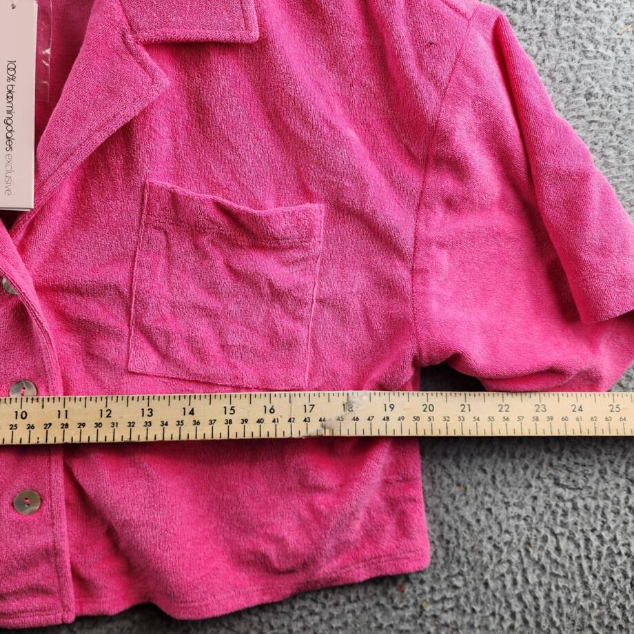 AQUA Cropped Terrycloth Shirt Women's M Pink Patch Pocket Collared Short Sleeve
