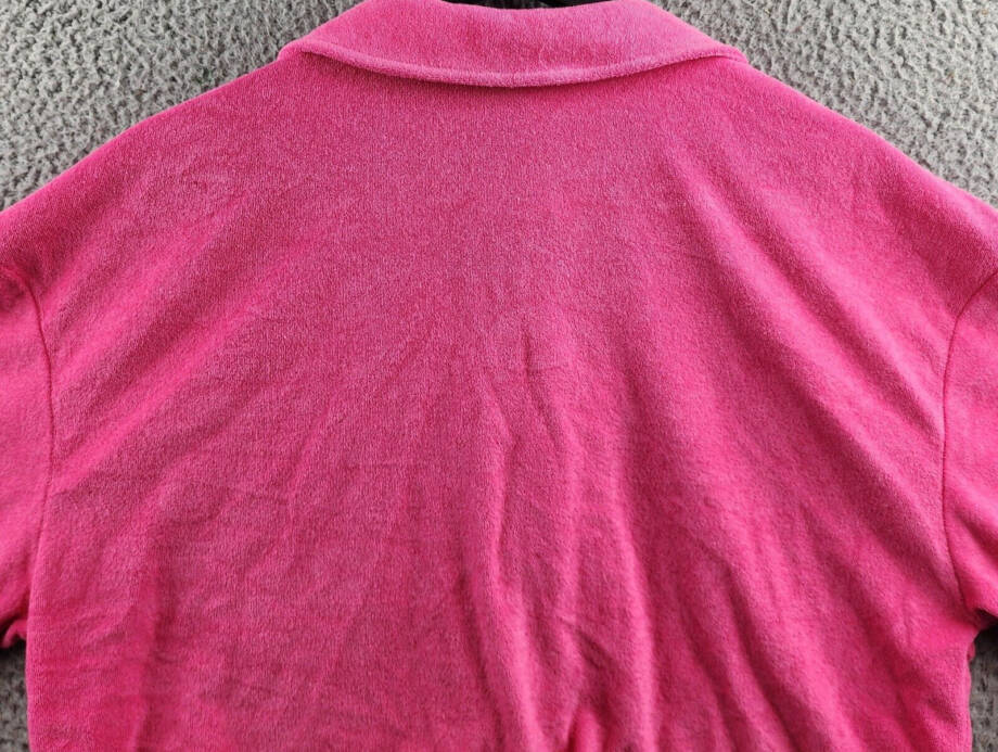 AQUA Cropped Terrycloth Shirt Women's M Pink Patch Pocket Collared Short Sleeve