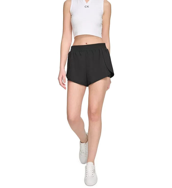 Calvin Klein Tulip Wrap Shorts Women's XL Black Solid Elastic Waist Pull On