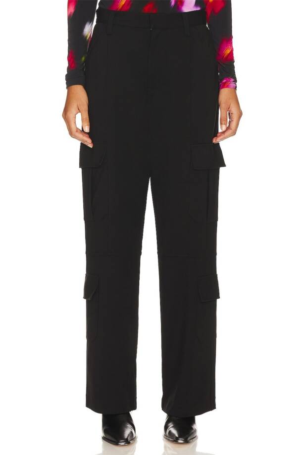 rag & bone Irina Wide Leg Cargo Pants Women's S Black Zip Hook & Bar Closure