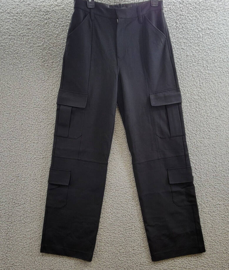 rag & bone Irina Wide Leg Cargo Pants Women's S Black Zip Hook & Bar Closure