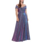 XSCAPE Plus Size Draped Off-The-Shoulder Metallic Gown Women's 16W Black/Fuchsia
