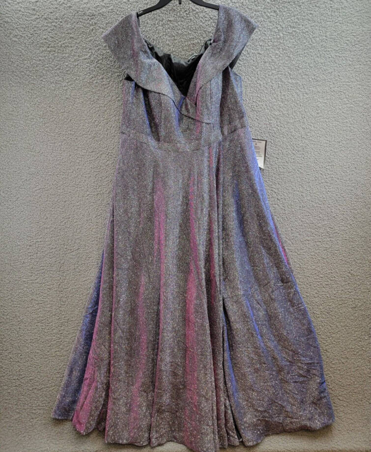 XSCAPE Plus Size Draped Off-The-Shoulder Metallic Gown Women's 16W Black/Fuchsia