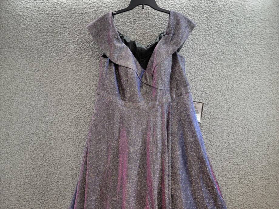 XSCAPE Plus Size Draped Off-The-Shoulder Metallic Gown Women's 16W Black/Fuchsia