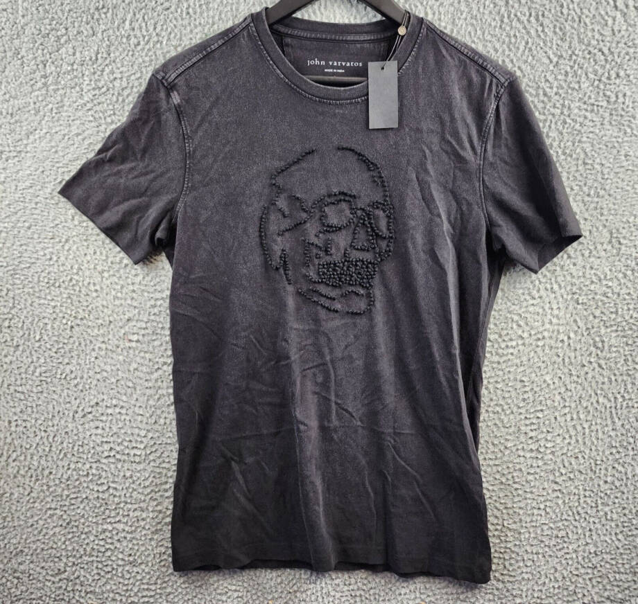 John Varvatos Knot Skull Short Sleeve Tee Men's S Black Crew Neck Pullover