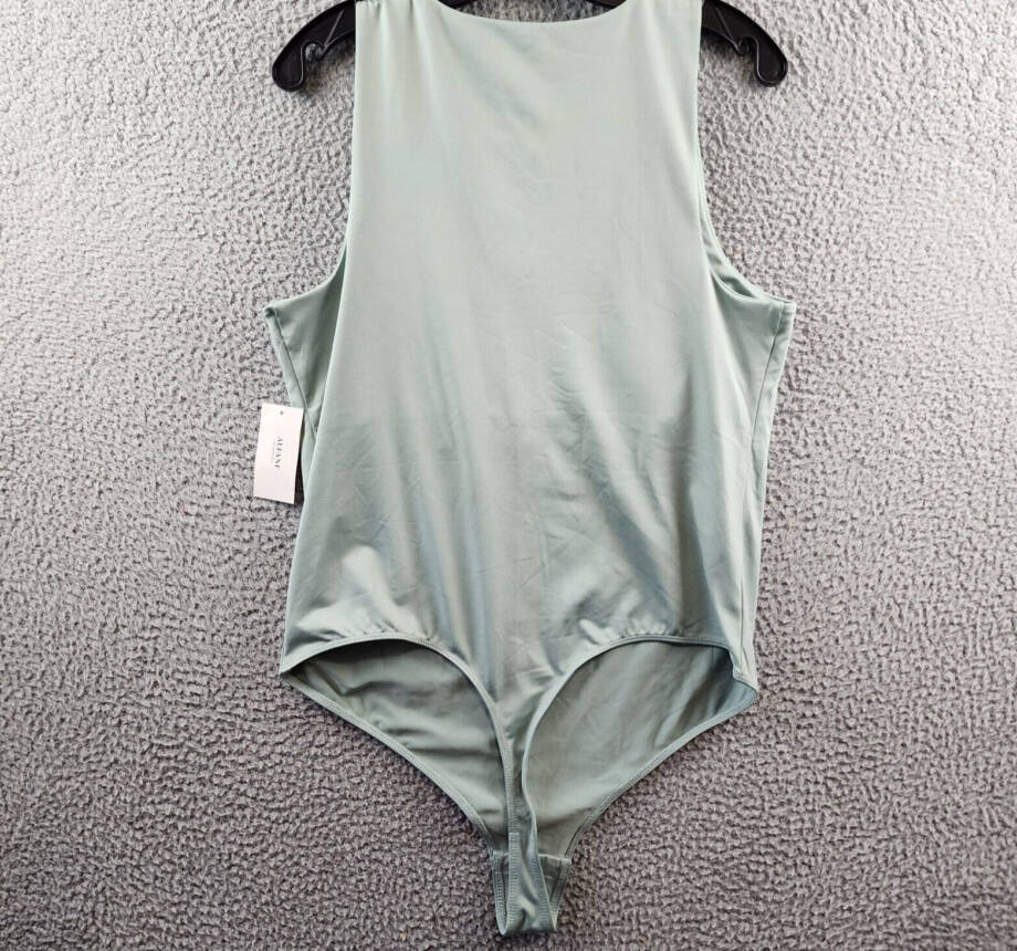 Alfani Intimates High Neck Thong Bodysuit Women's XL Sage Snap Gusset Closure