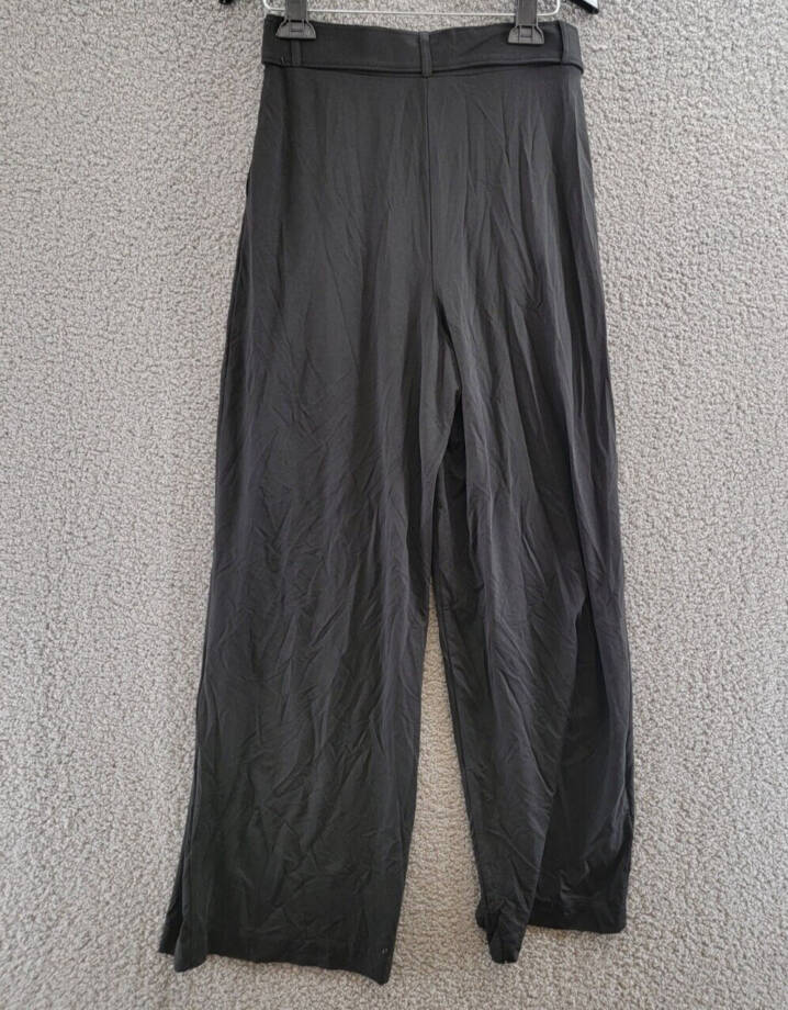 Calvin Klein Belted Pleated-Front Pants Women's XS Black Elastic Waist Pull On